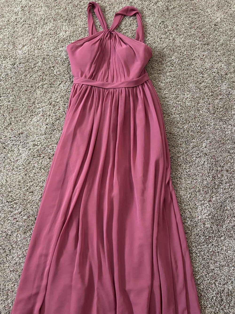 Azazie Jacey Desert Rose Chiffon Pleated Halter Bridesmaid Gown Sz A6 Unaltered